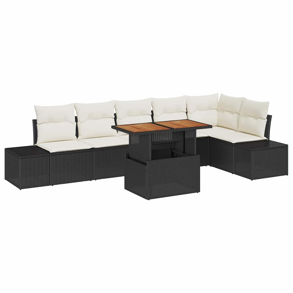 Tuin Sofa Set met opslag 7 pcs Zwart Poly riet is nu te koop bij PeponiXL, paradijselijk wonen!