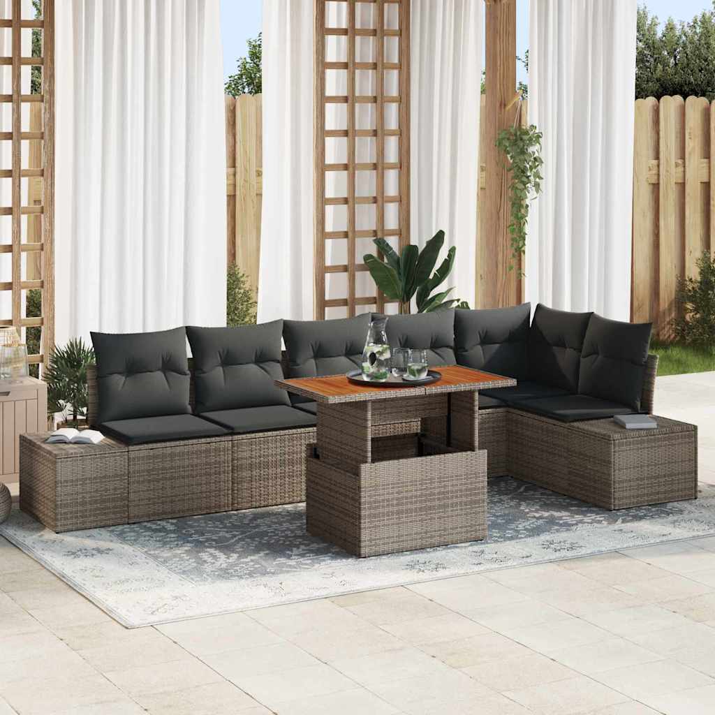 Tuin Sofa Set met opslag 7 pcs Grijs Poly riet is nu te koop bij PeponiXL, paradijselijk wonen!