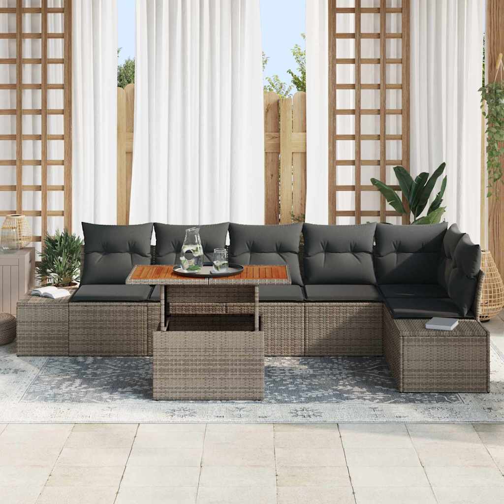 Tuin Sofa Set met opslag 7 pcs Grijs Poly riet is nu te koop bij PeponiXL, paradijselijk wonen!