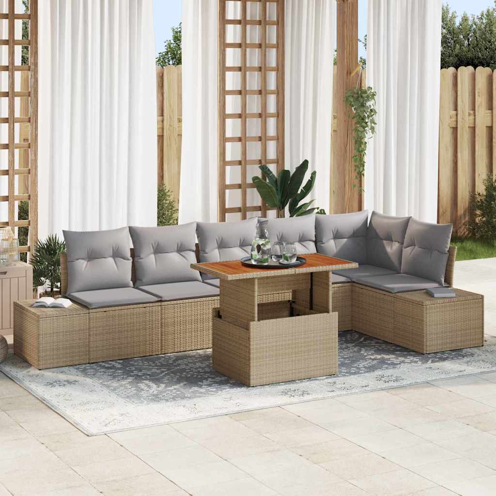 Tuin Sofa Set met opslag 7 pcs Beige Poly riet is nu te koop bij PeponiXL, paradijselijk wonen!