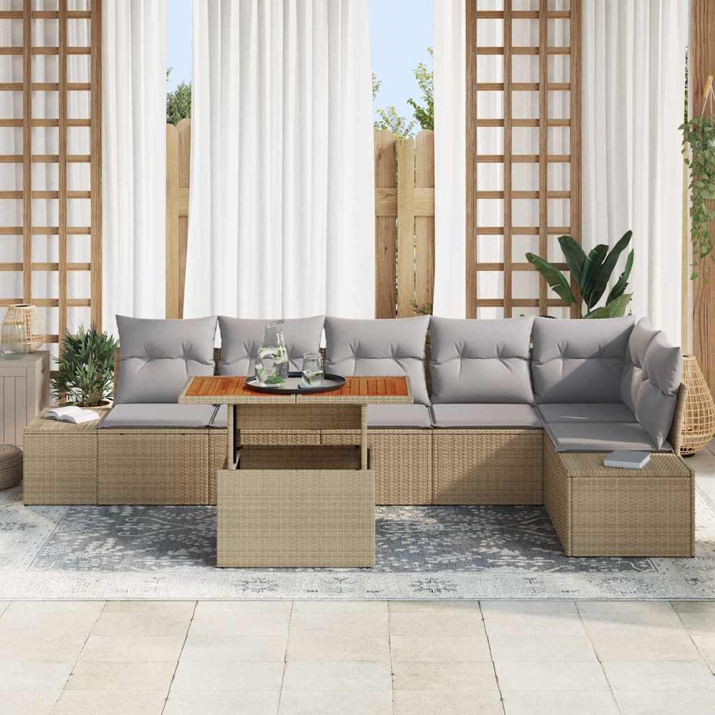 Tuin Sofa Set met opslag 7 pcs Beige Poly riet is nu te koop bij PeponiXL, paradijselijk wonen!