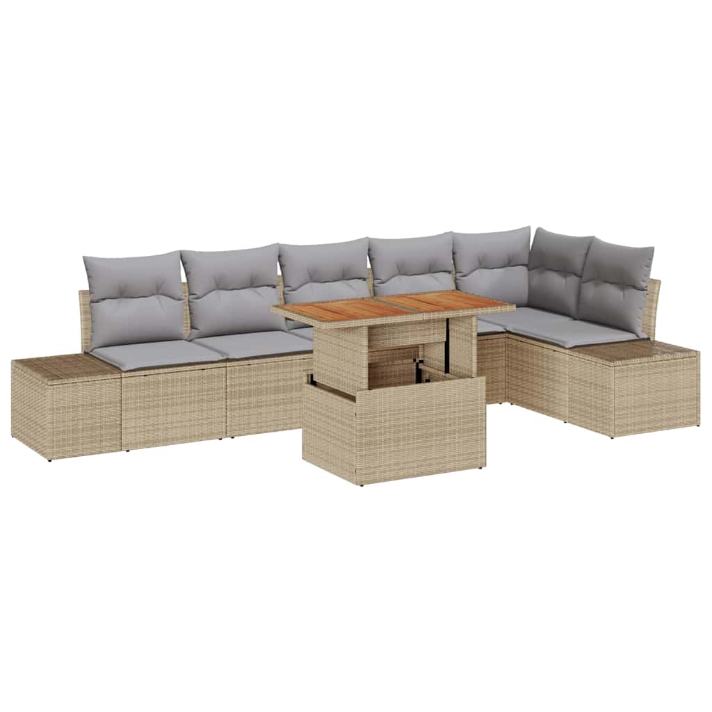 Tuin Sofa Set met opslag 7 pcs Beige Poly riet is nu te koop bij PeponiXL, paradijselijk wonen!