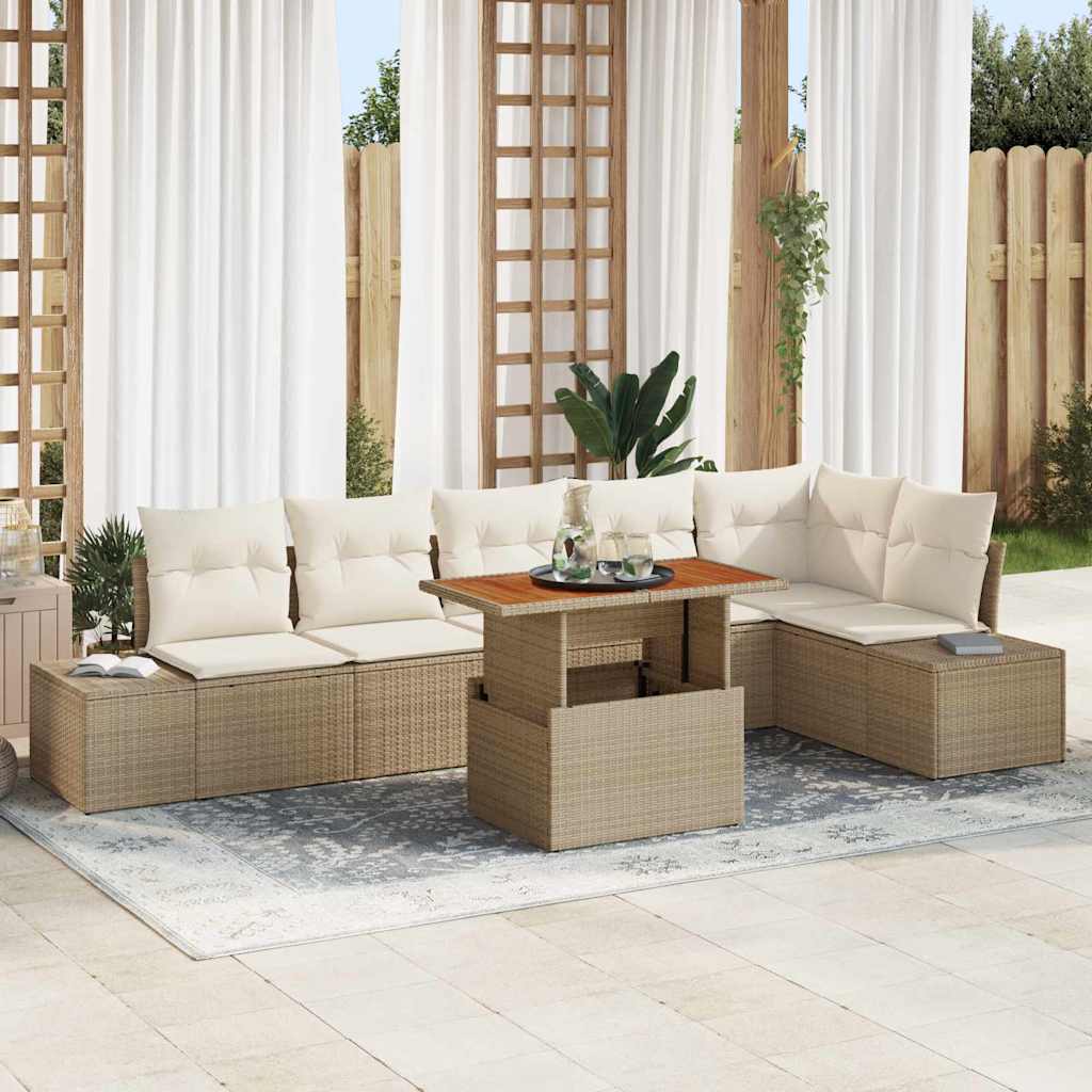 Tuin Sofa Set met opslag 7 pcs Beige Poly riet is nu te koop bij PeponiXL, paradijselijk wonen!