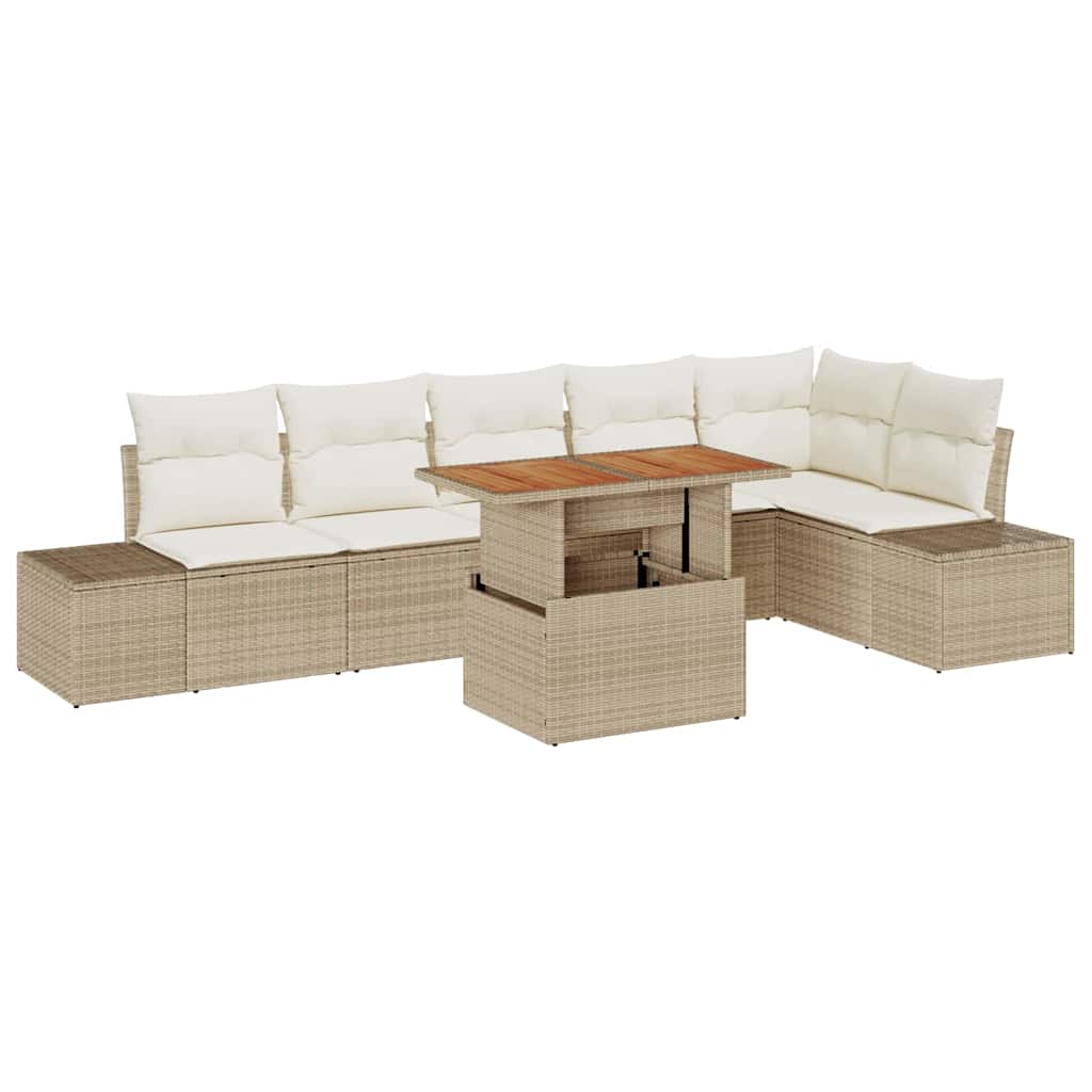 Tuin Sofa Set met opslag 7 pcs Beige Poly riet is nu te koop bij PeponiXL, paradijselijk wonen!