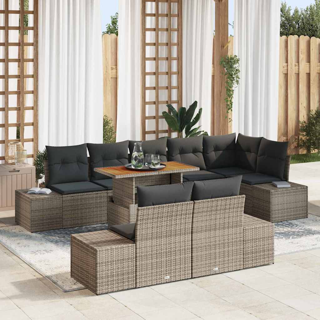 Tuin Sofa Set met opslag 9 pcs Grijs Poly riet is nu te koop bij PeponiXL, paradijselijk wonen!