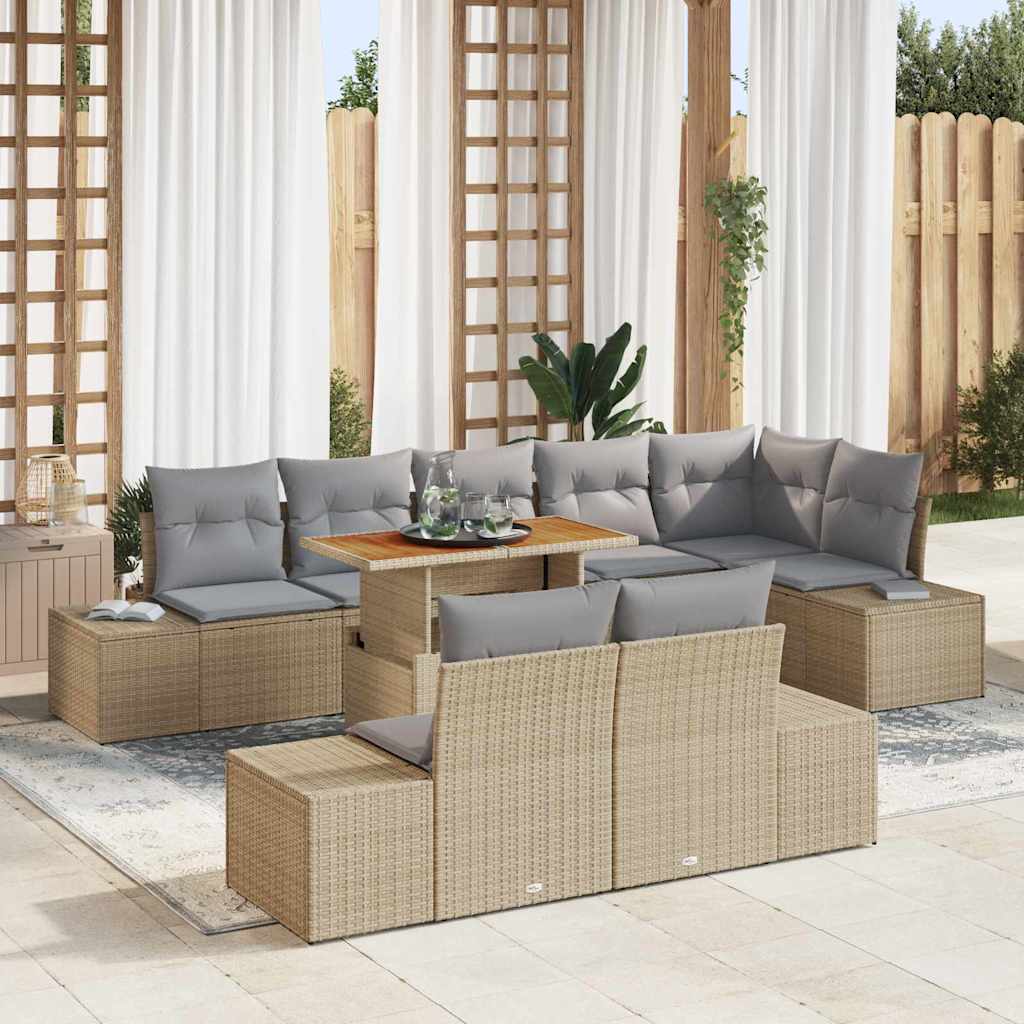 Tuin Sofa Set met opslag 9 pcs Beige Poly riet is nu te koop bij PeponiXL, paradijselijk wonen!