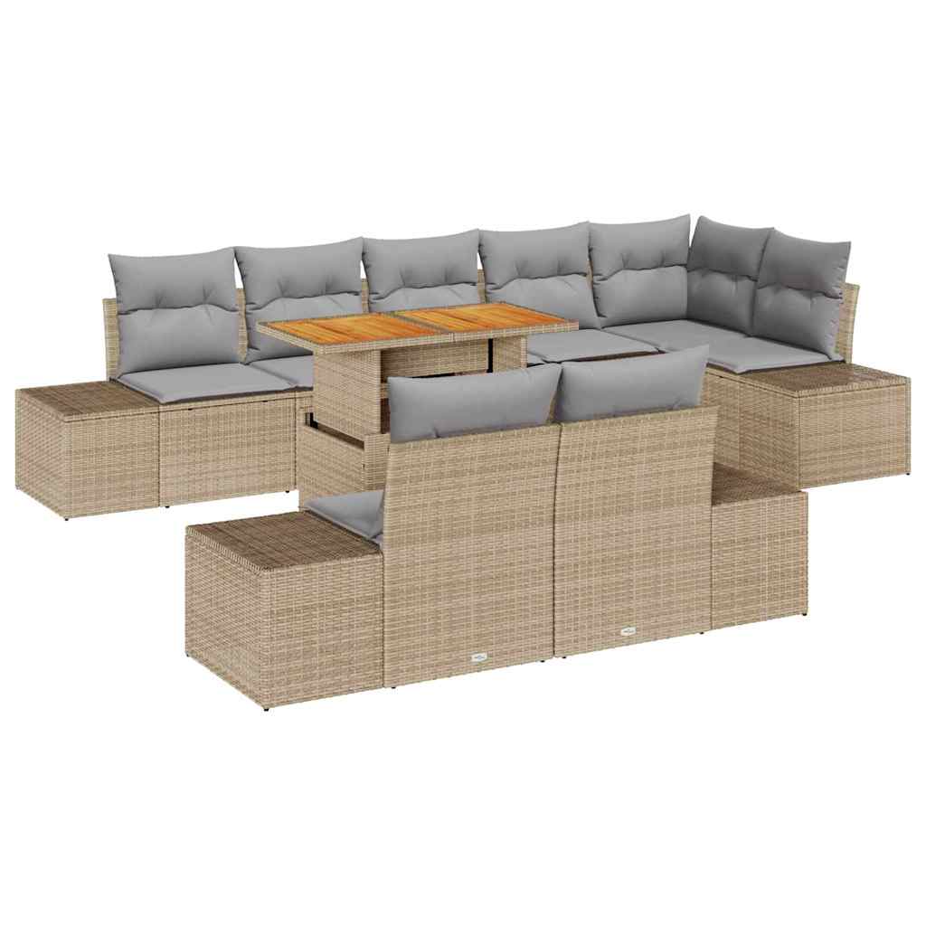 Tuin Sofa Set met opslag 9 pcs Beige Poly riet is nu te koop bij PeponiXL, paradijselijk wonen!
