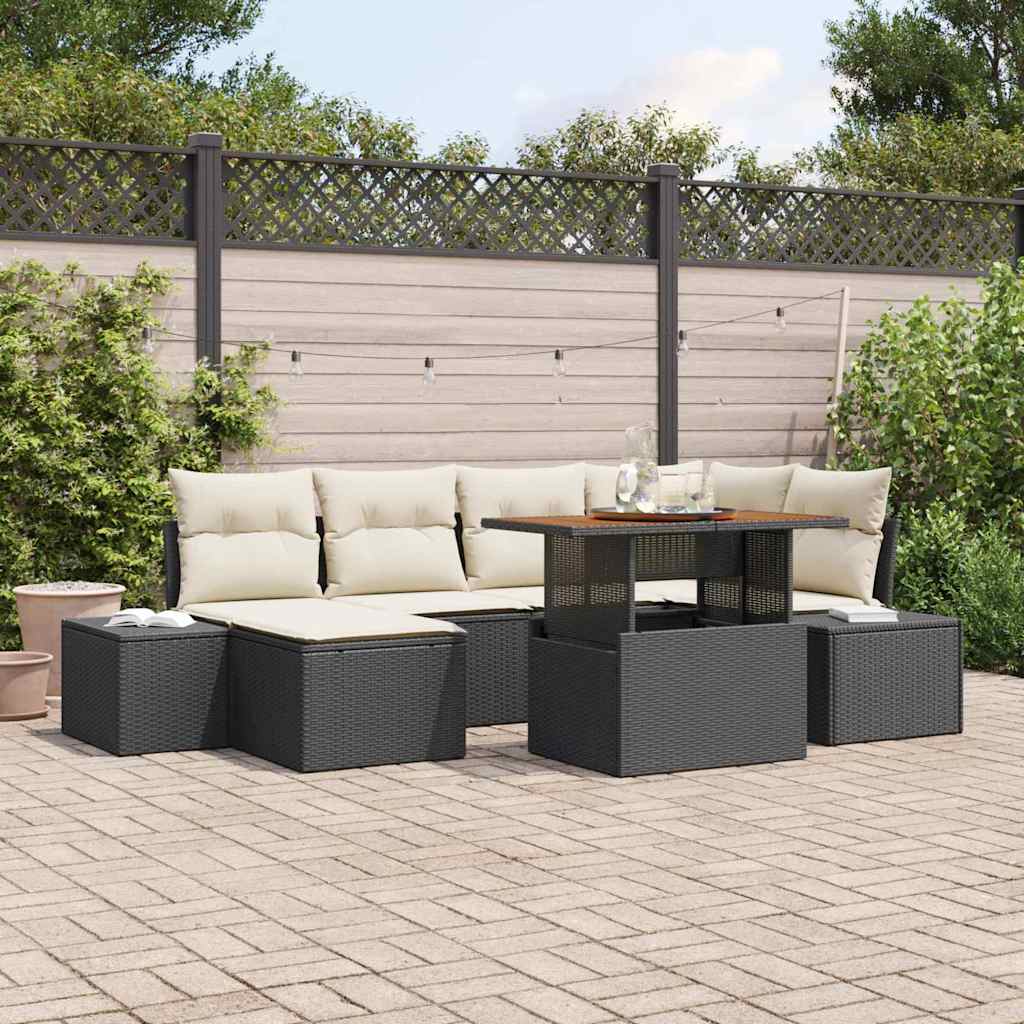 Tuin Sofa Set met opslag 7 pcs Zwart Poly riet is nu te koop bij PeponiXL, paradijselijk wonen!