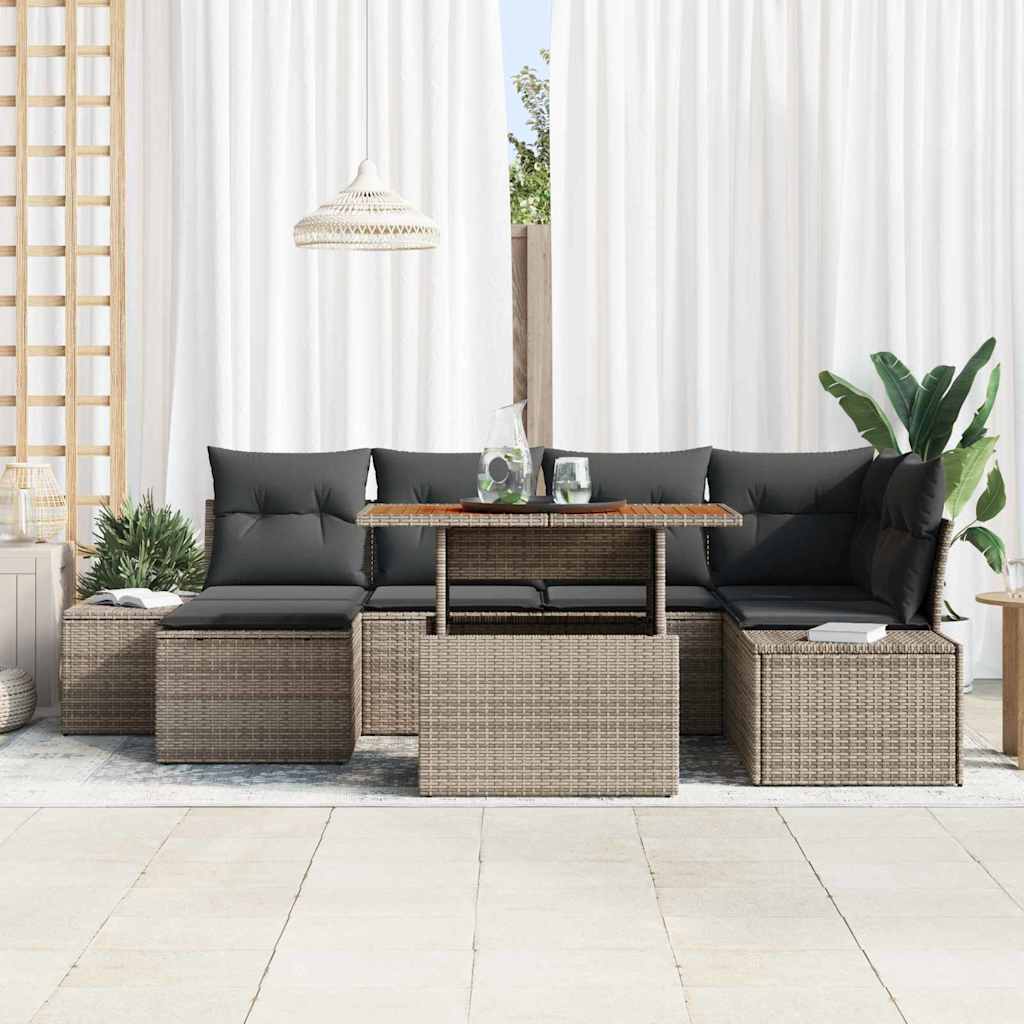 Tuin Sofa Set met opslag 7 pcs Grijs Poly riet is nu te koop bij PeponiXL, paradijselijk wonen!