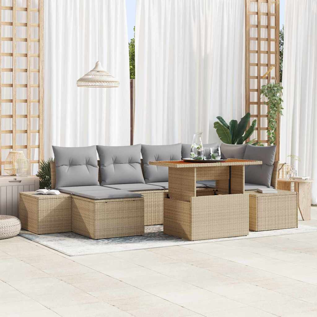 Tuin Sofa Set met opslag 7 pcs Beige Poly riet is nu te koop bij PeponiXL, paradijselijk wonen!