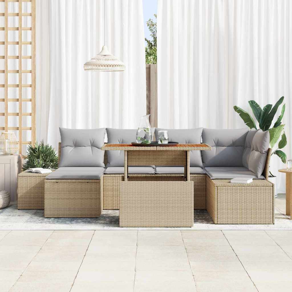 Tuin Sofa Set met opslag 7 pcs Beige Poly riet is nu te koop bij PeponiXL, paradijselijk wonen!