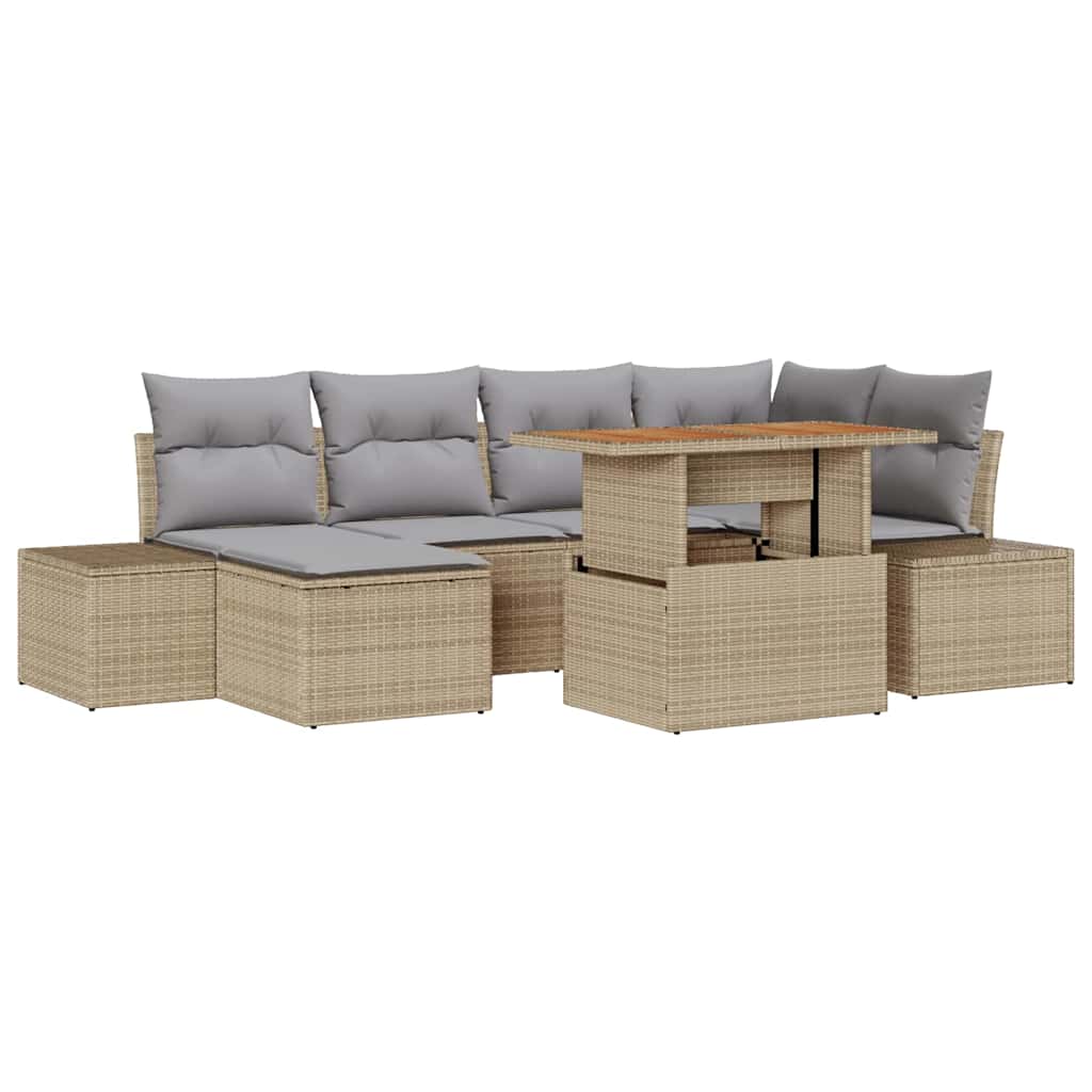 Tuin Sofa Set met opslag 7 pcs Beige Poly riet is nu te koop bij PeponiXL, paradijselijk wonen!