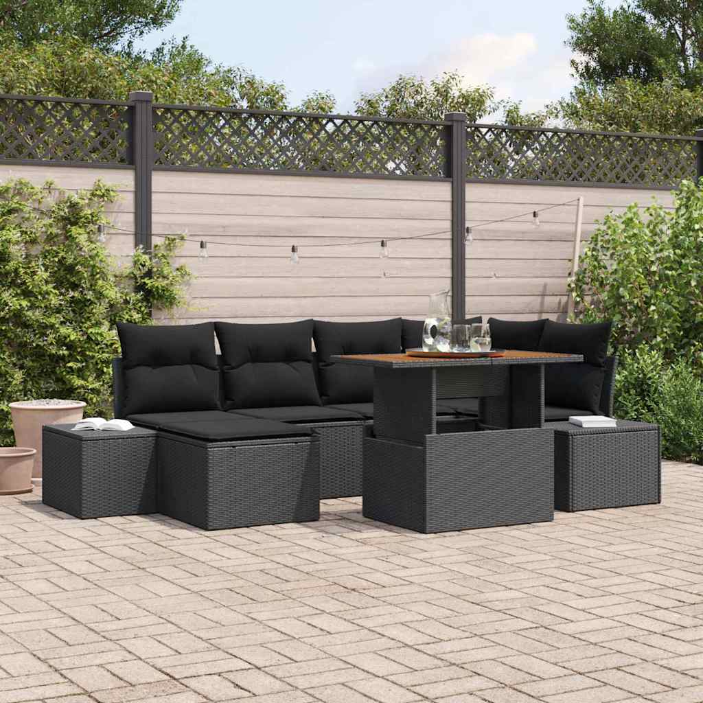 Tuin Sofa Set met opslag 7 pcs Zwart Poly riet is nu te koop bij PeponiXL, paradijselijk wonen!