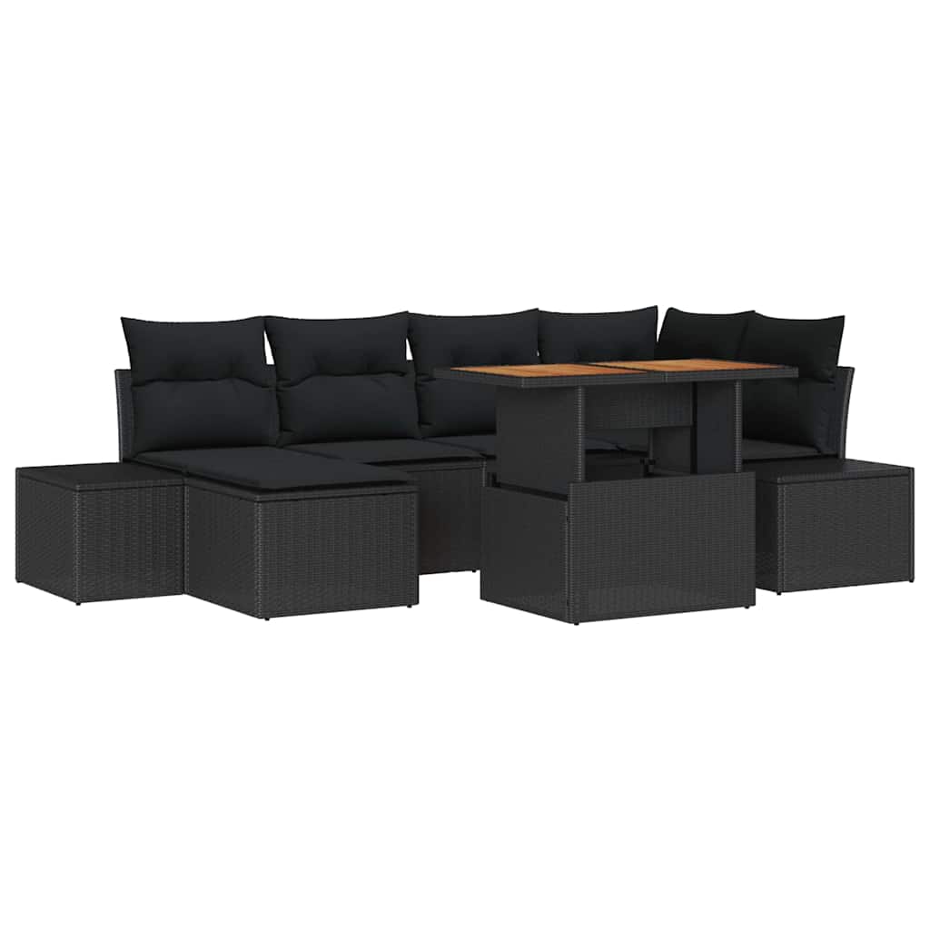 Tuin Sofa Set met opslag 7 pcs Zwart Poly riet is nu te koop bij PeponiXL, paradijselijk wonen!