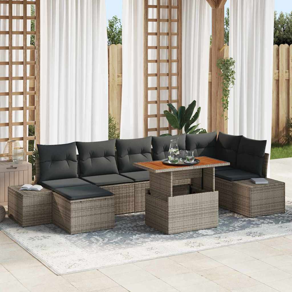 Tuin Sofa Set met opslag 8 pcs Grijs Poly riet is nu te koop bij PeponiXL, paradijselijk wonen!