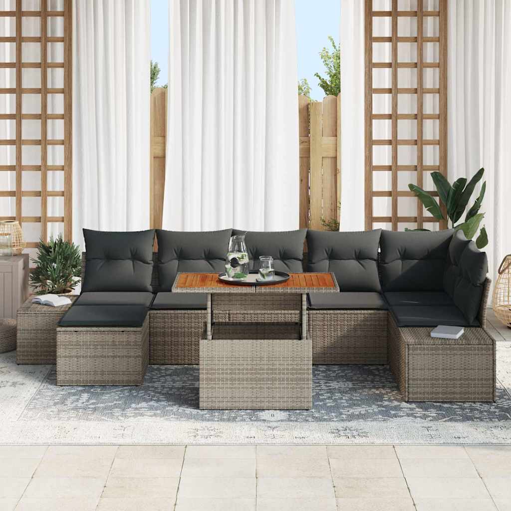 Tuin Sofa Set met opslag 8 pcs Grijs Poly riet is nu te koop bij PeponiXL, paradijselijk wonen!
