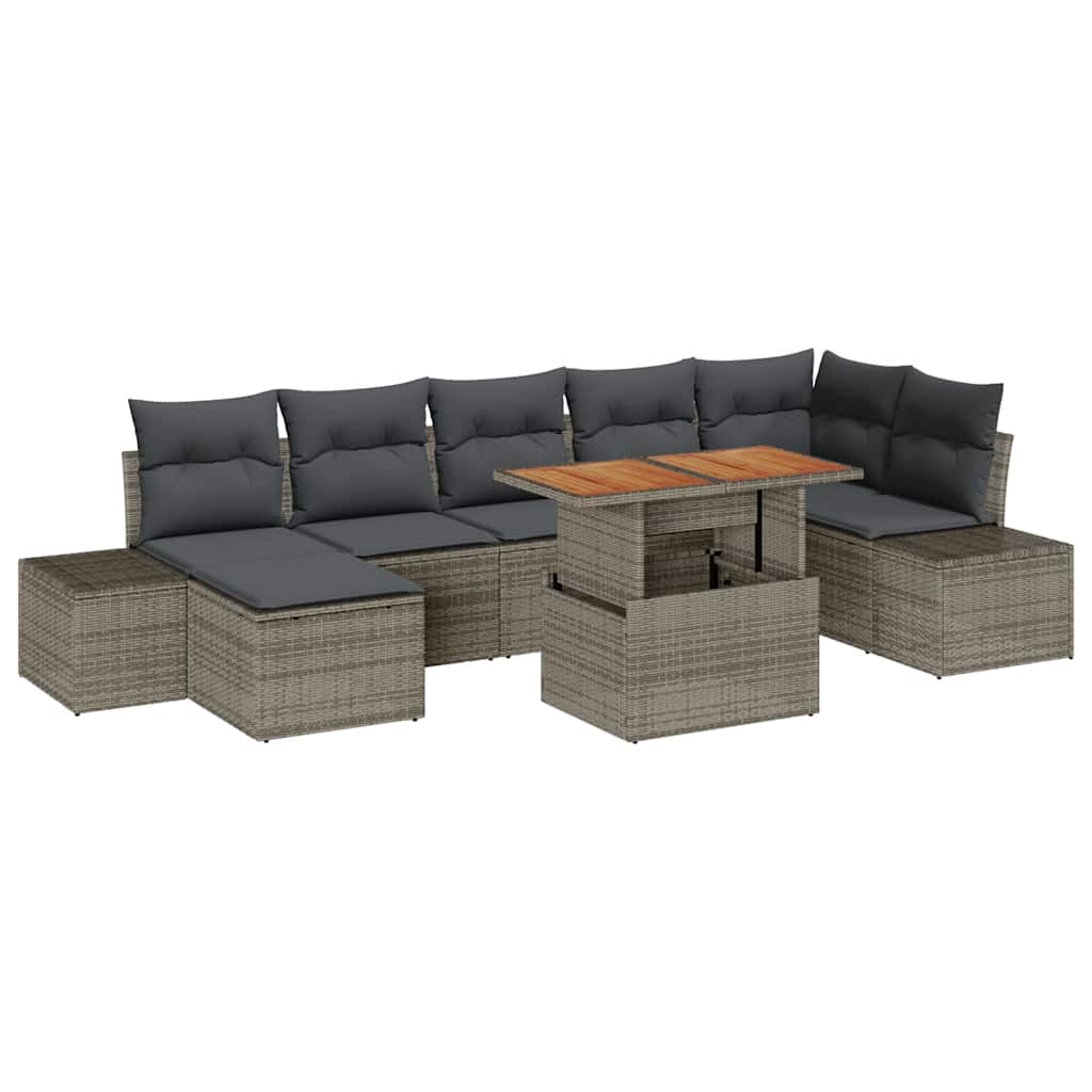 Tuin Sofa Set met opslag 8 pcs Grijs Poly riet is nu te koop bij PeponiXL, paradijselijk wonen!