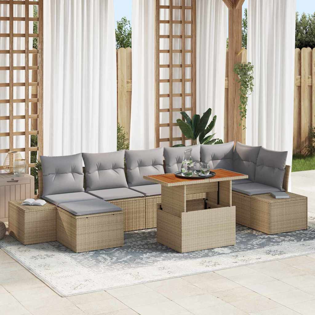 Tuin Sofa Set met opslag 8 pcs Beige Poly riet is nu te koop bij PeponiXL, paradijselijk wonen!