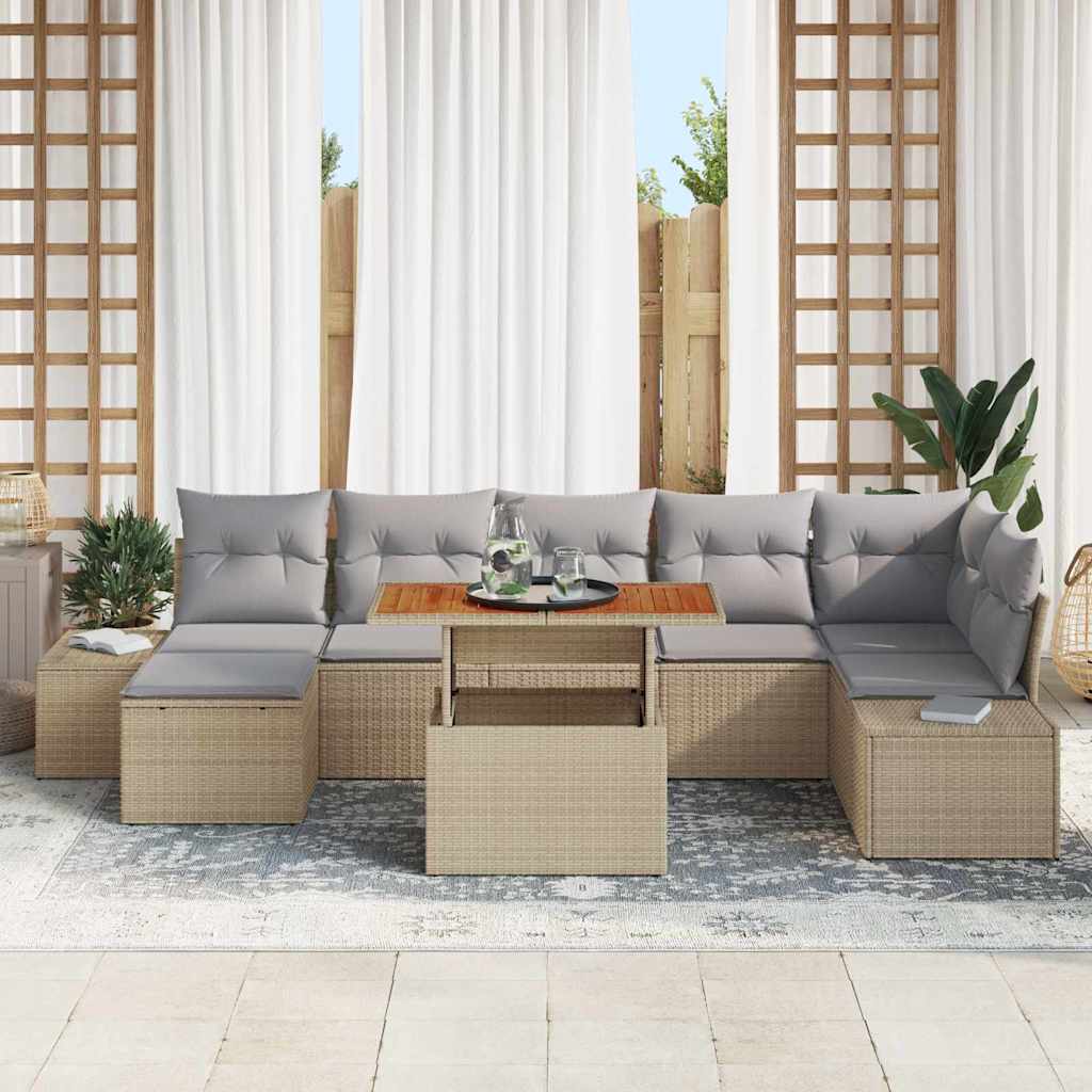 Tuin Sofa Set met opslag 8 pcs Beige Poly riet is nu te koop bij PeponiXL, paradijselijk wonen!