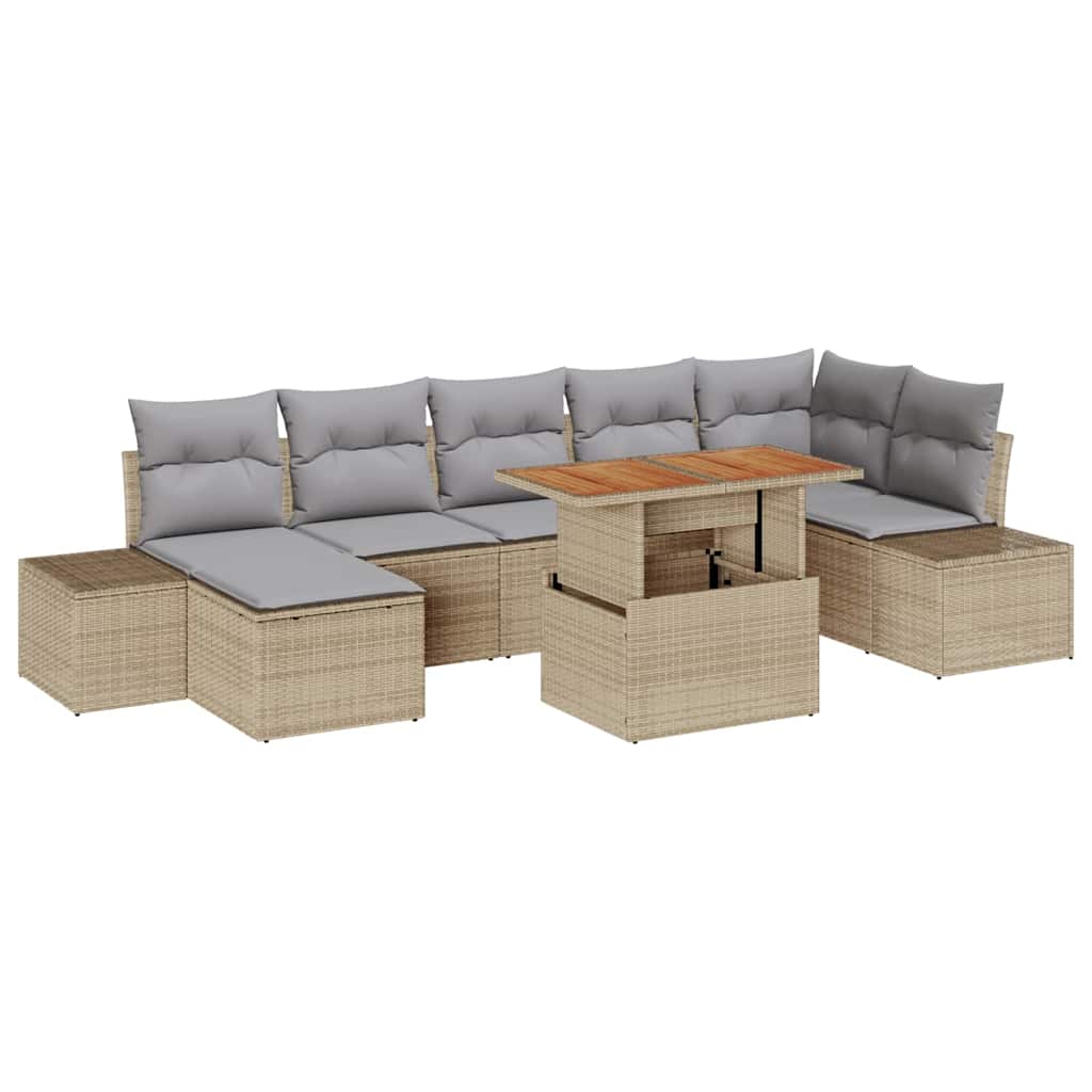 Tuin Sofa Set met opslag 8 pcs Beige Poly riet is nu te koop bij PeponiXL, paradijselijk wonen!
