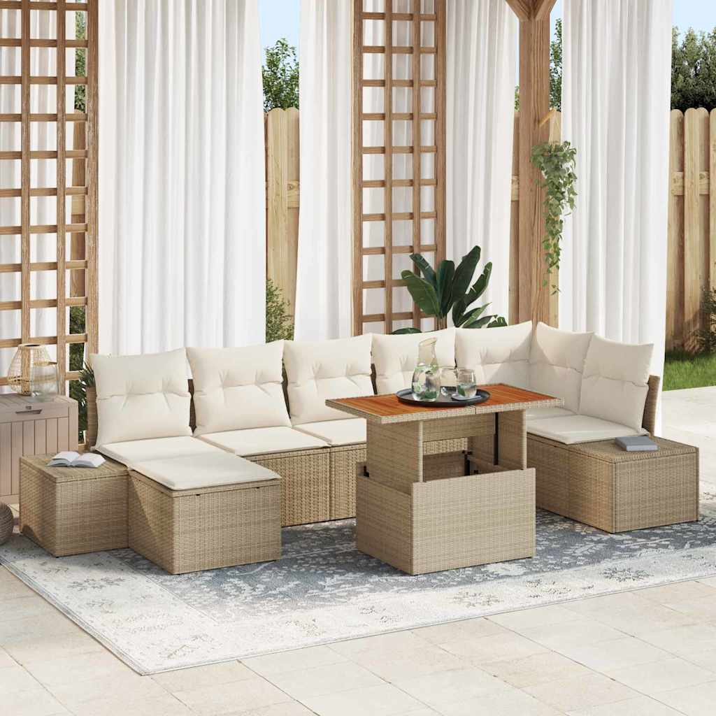 Tuin Sofa Set met opslag 8 pcs Beige Poly riet is nu te koop bij PeponiXL, paradijselijk wonen!