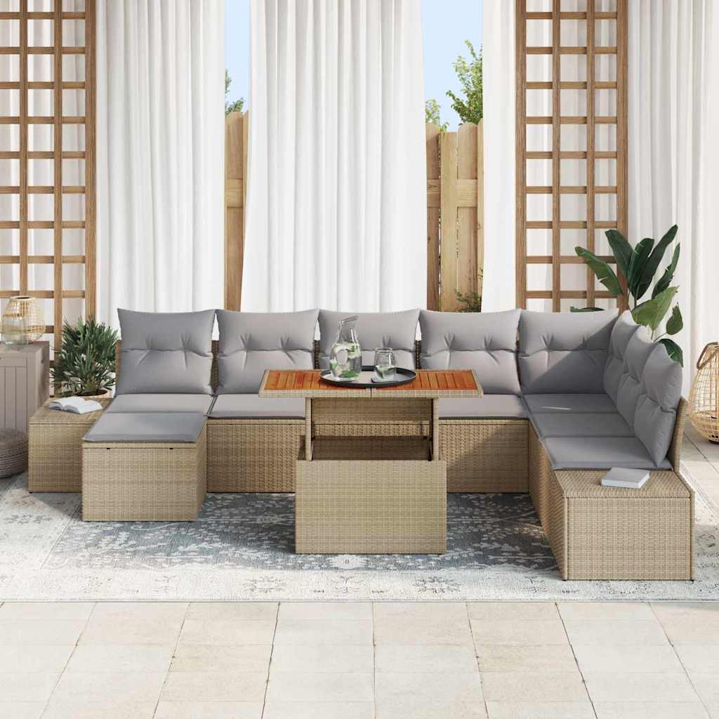 Tuin Sofa Set met opslag 9 pcs Beige Poly riet is nu te koop bij PeponiXL, paradijselijk wonen!