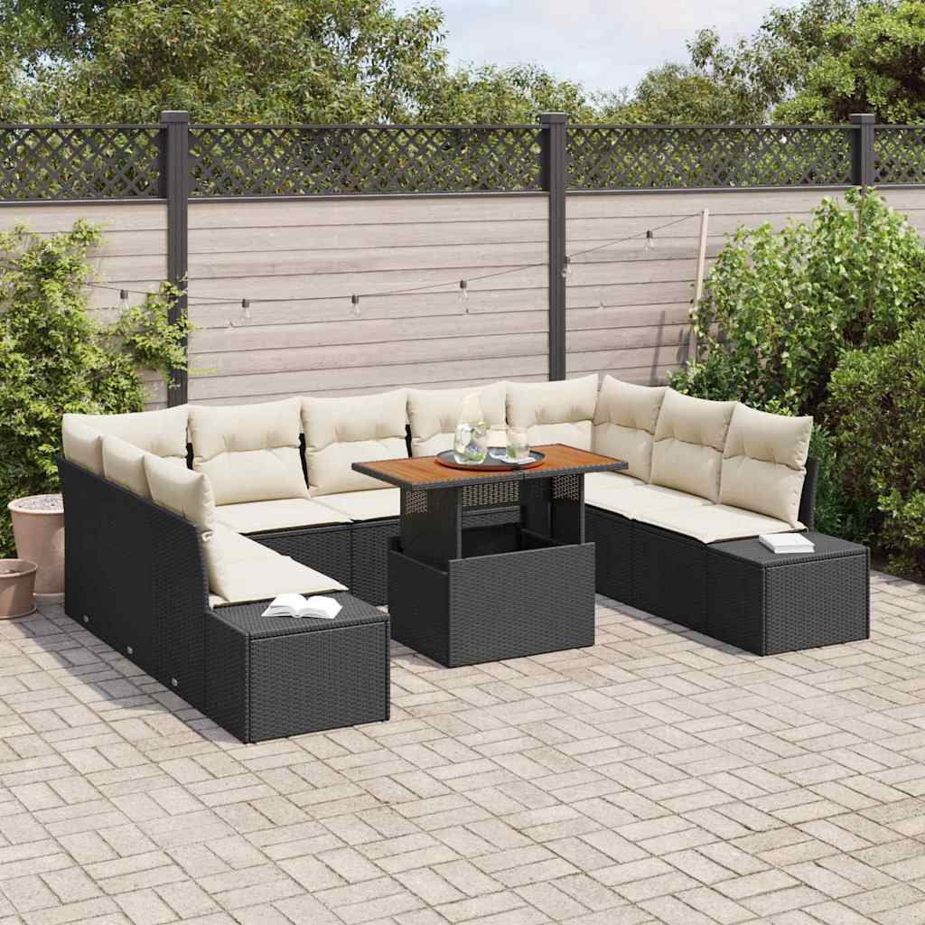 Tuin Sofa Set met opslag 10 pcs Zwart Poly riet is nu te koop bij PeponiXL, paradijselijk wonen!
