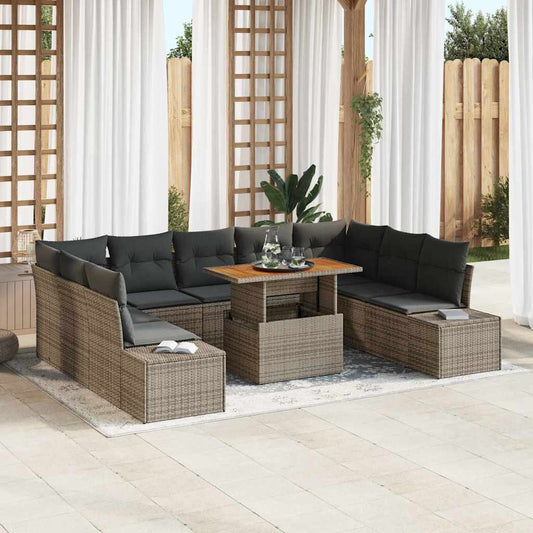 Tuin Sofa Set met opslag 10 pcs Grijs Poly riet is nu te koop bij PeponiXL, paradijselijk wonen!