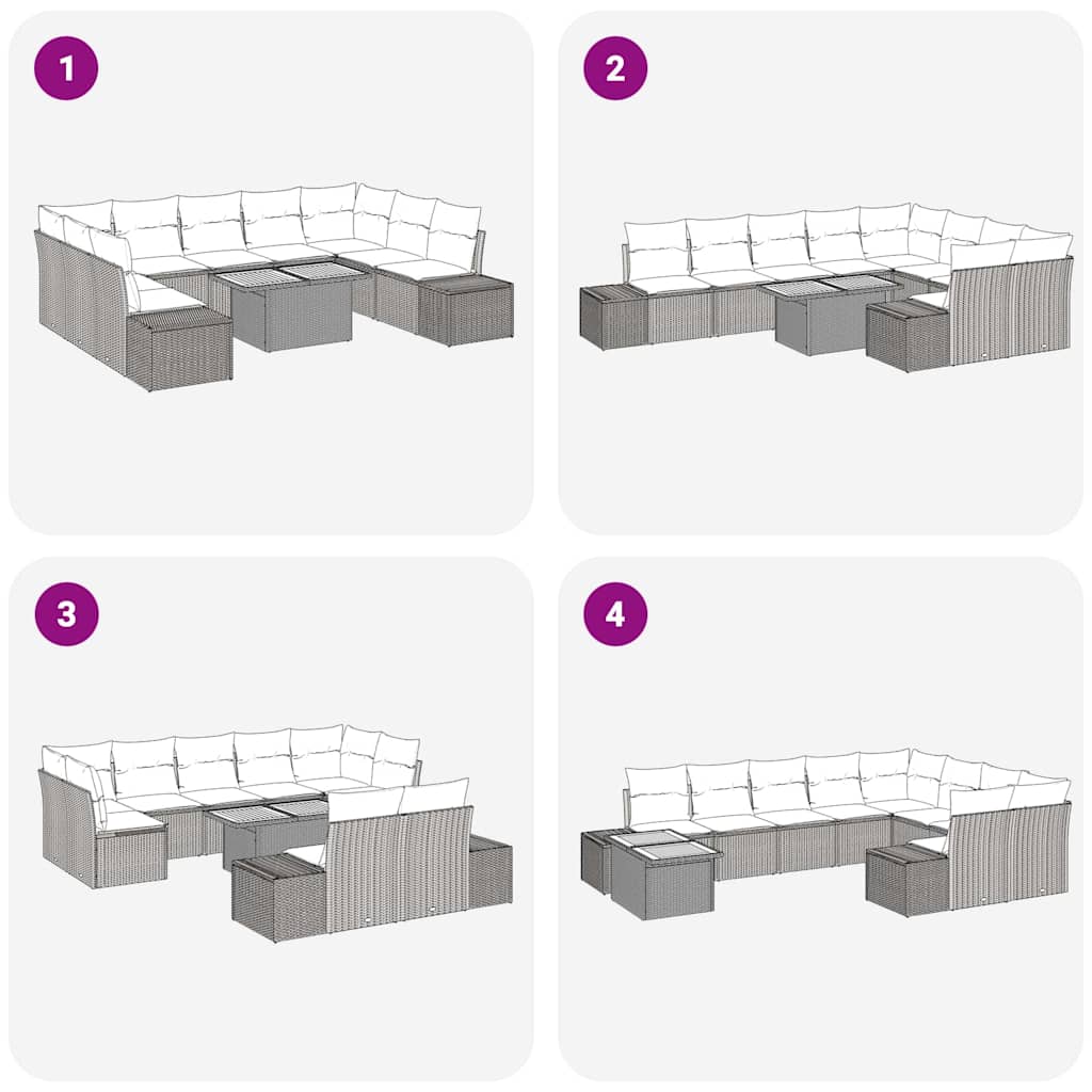Tuin Sofa Set met opslag 10 pcs Beige Poly riet is nu te koop bij PeponiXL, paradijselijk wonen!
