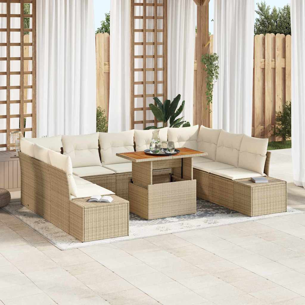 Tuin Sofa Set met opslag 10 pcs Beige Poly riet is nu te koop bij PeponiXL, paradijselijk wonen!