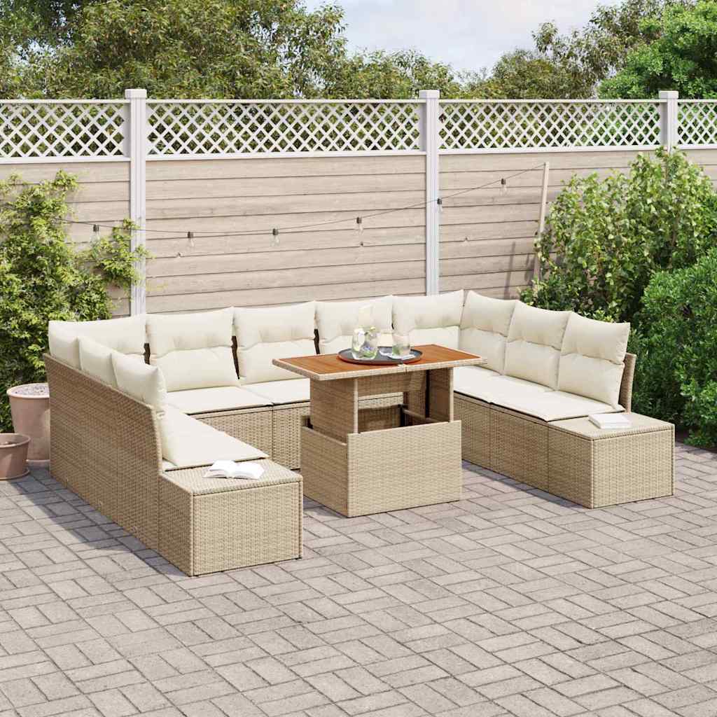 Tuin Sofa Set met opslag 10 pcs Beige Poly riet is nu te koop bij PeponiXL, paradijselijk wonen!