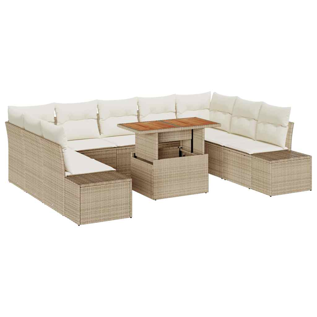 Tuin Sofa Set met opslag 10 pcs Beige Poly riet is nu te koop bij PeponiXL, paradijselijk wonen!