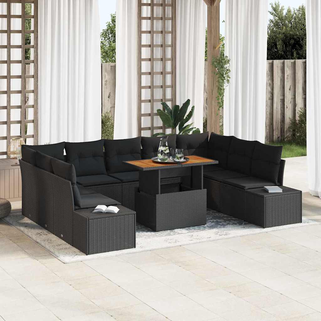 Tuin Sofa Set met opslag 10 pcs Zwart Poly riet is nu te koop bij PeponiXL, paradijselijk wonen!