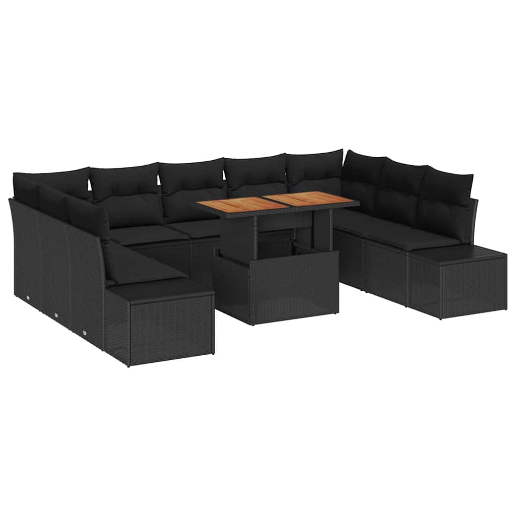 Tuin Sofa Set met opslag 10 pcs Zwart Poly riet is nu te koop bij PeponiXL, paradijselijk wonen!