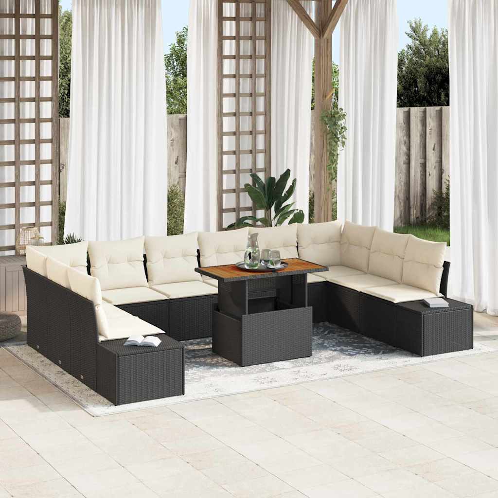 Tuin Sofa Set met opslag 11 pcs Zwart Poly riet is nu te koop bij PeponiXL, paradijselijk wonen!