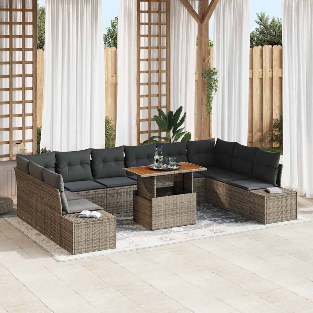 Tuin Sofa Set met opslag 11 pcs Grijs Poly riet is nu te koop bij PeponiXL, paradijselijk wonen!