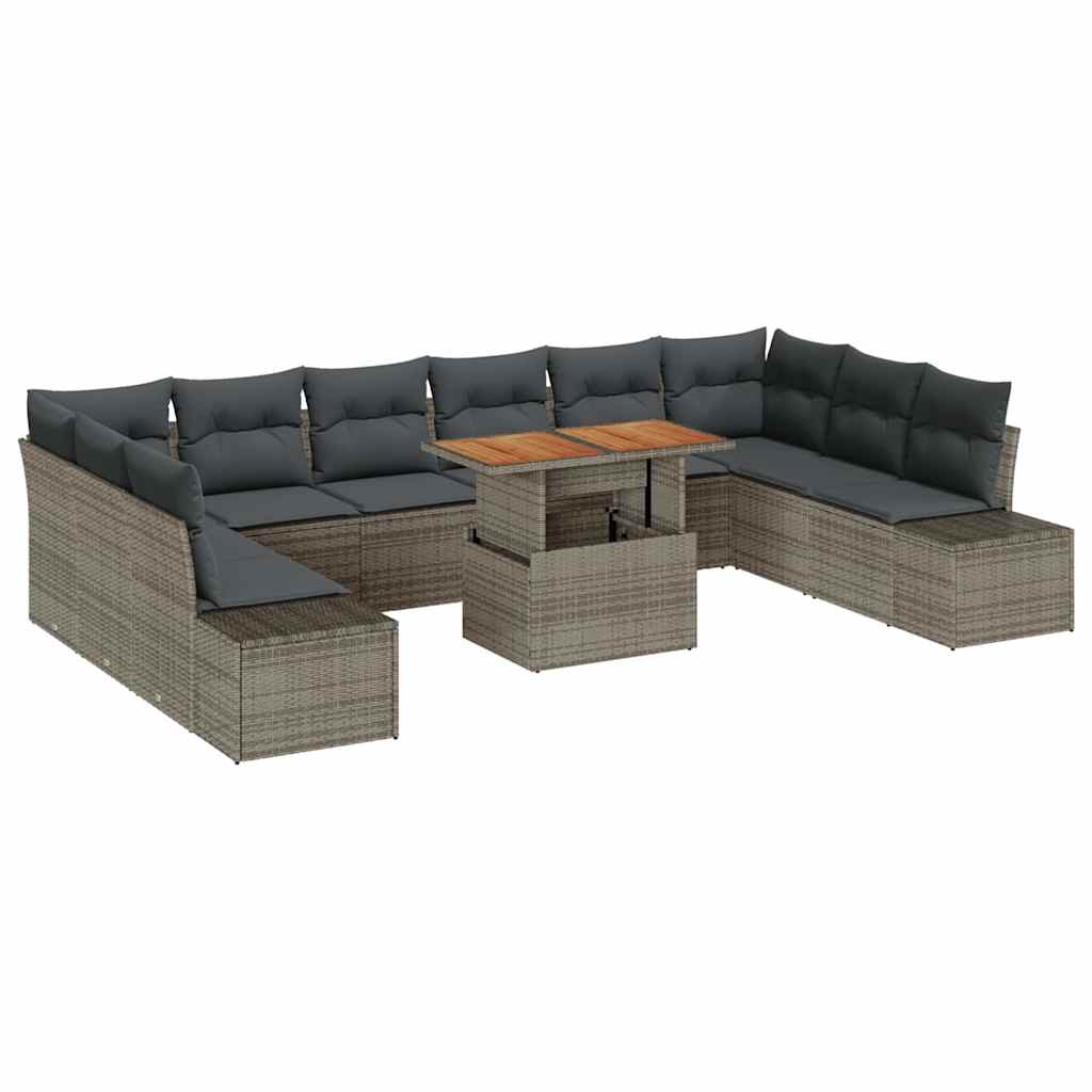 Tuin Sofa Set met opslag 11 pcs Grijs Poly riet is nu te koop bij PeponiXL, paradijselijk wonen!