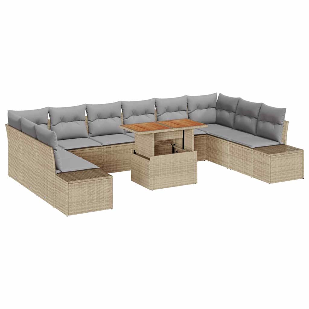 Tuin Sofa Set met opslag 11 pcs Beige Poly riet is nu te koop bij PeponiXL, paradijselijk wonen!