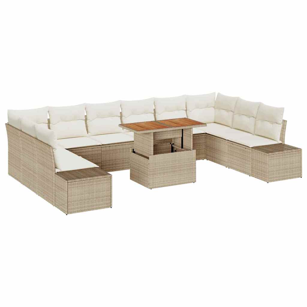 Tuin Sofa Set met opslag 11 pcs Beige Poly riet is nu te koop bij PeponiXL, paradijselijk wonen!