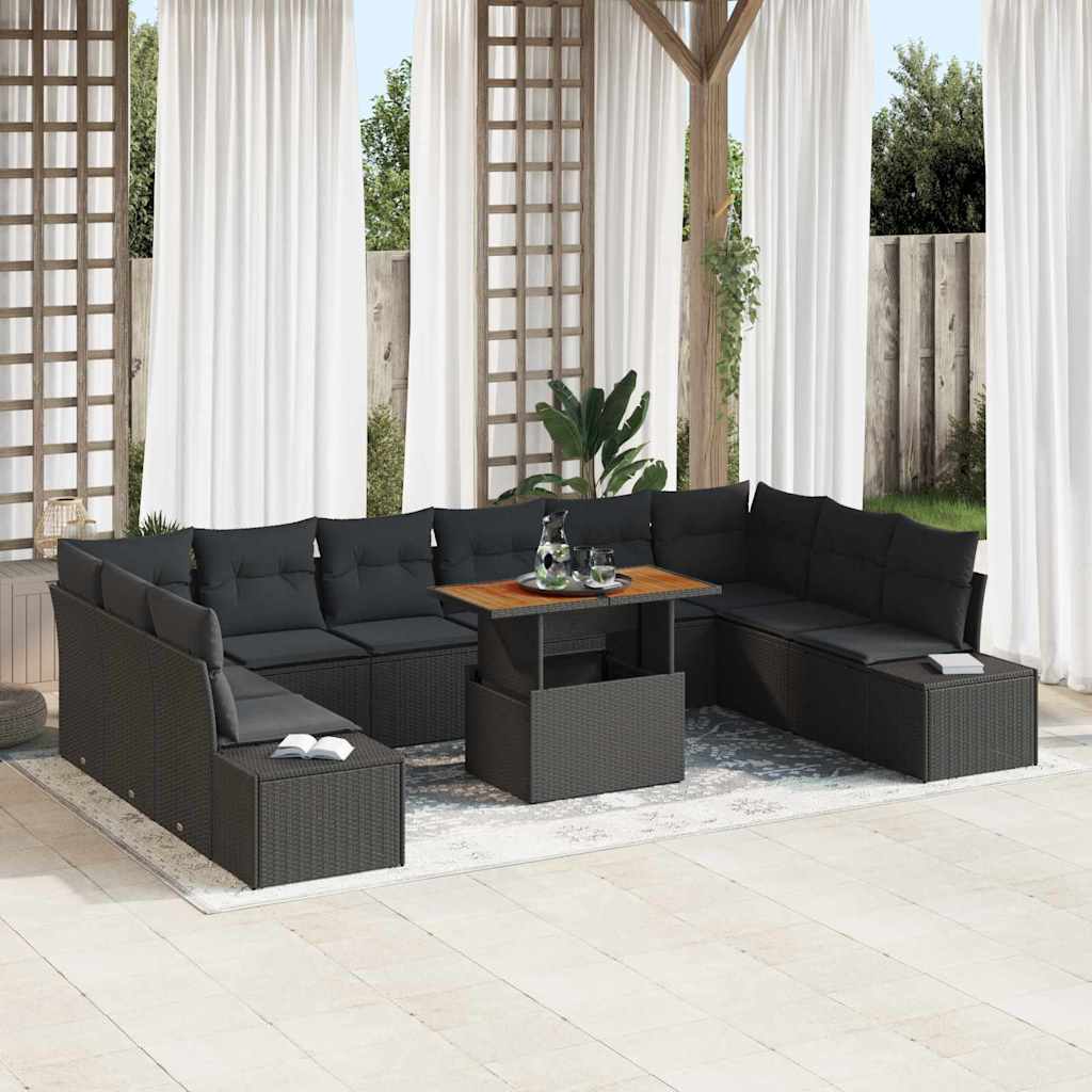 Tuin Sofa Set met opslag 11 pcs Zwart Poly riet is nu te koop bij PeponiXL, paradijselijk wonen!
