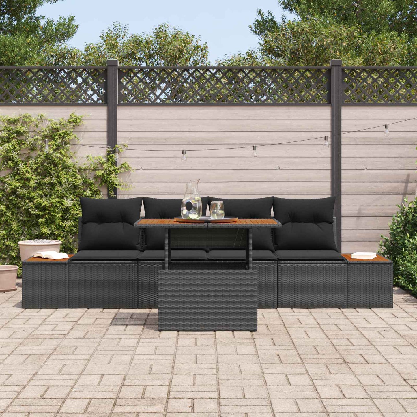 Tuin Sofa Set met opslag 5 pcs Zwart Poly riet is nu te koop bij PeponiXL, paradijselijk wonen!