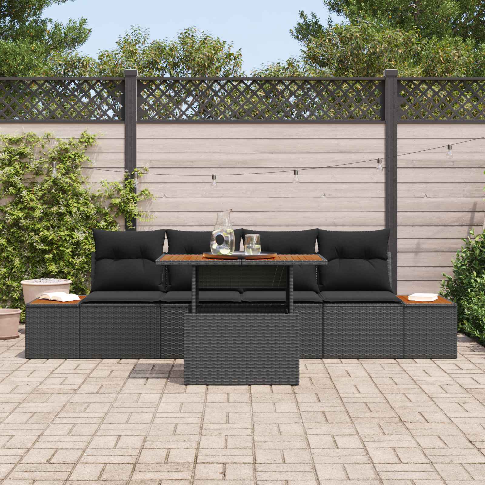 Tuin Sofa Set met opslag 5 pcs Zwart Poly riet is nu te koop bij PeponiXL, paradijselijk wonen!