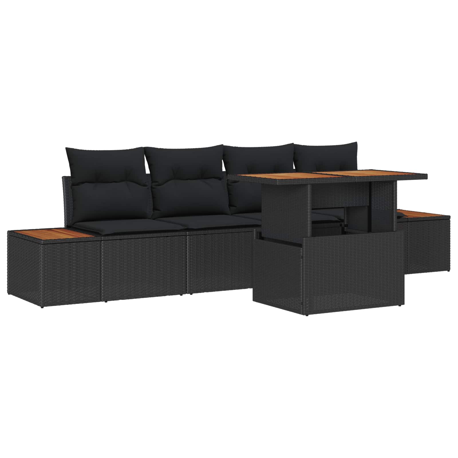 Tuin Sofa Set met opslag 5 pcs Zwart Poly riet is nu te koop bij PeponiXL, paradijselijk wonen!