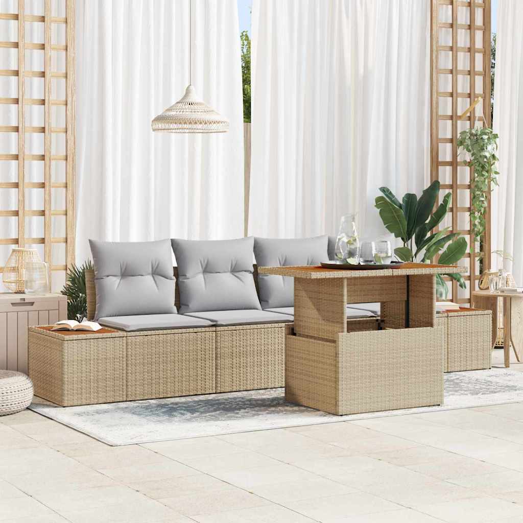 Tuin Sofa Set met opslag 5 pcs Beige Poly riet is nu te koop bij PeponiXL, paradijselijk wonen!
