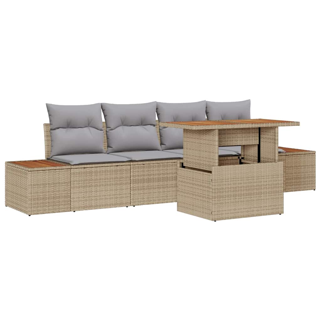 Tuin Sofa Set met opslag 5 pcs Beige Poly riet is nu te koop bij PeponiXL, paradijselijk wonen!