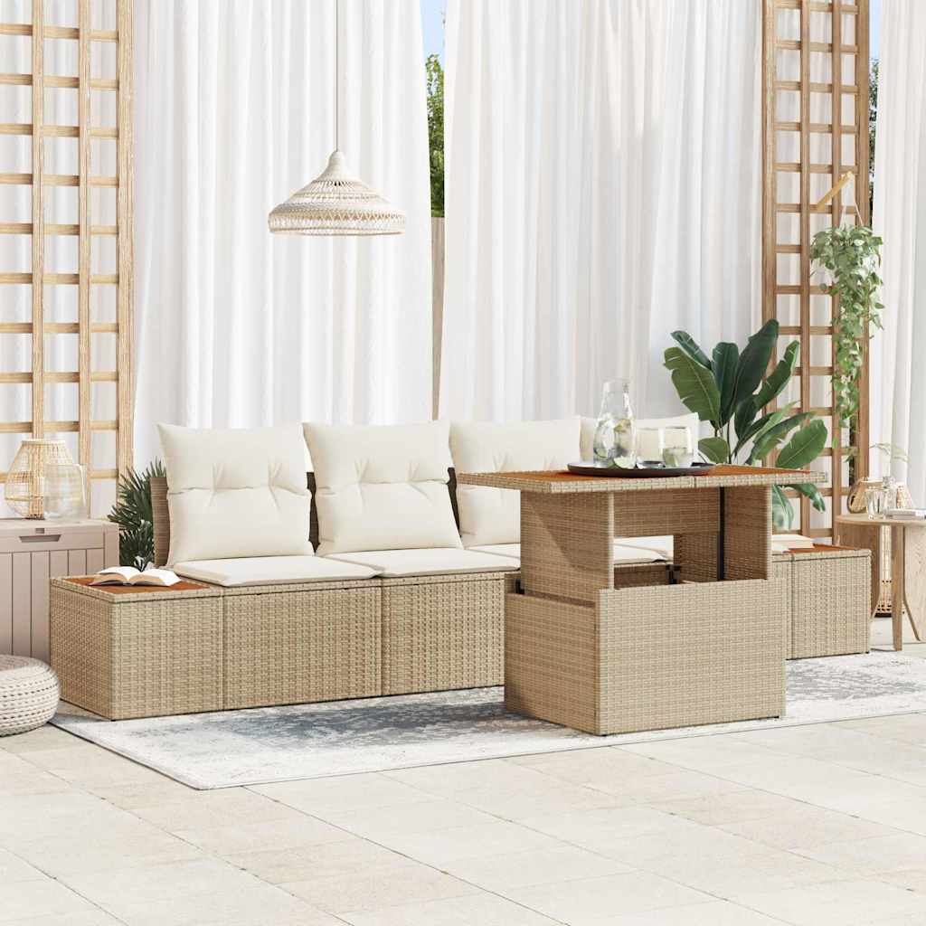Tuin Sofa Set met opslag 5 pcs Beige Poly riet is nu te koop bij PeponiXL, paradijselijk wonen!