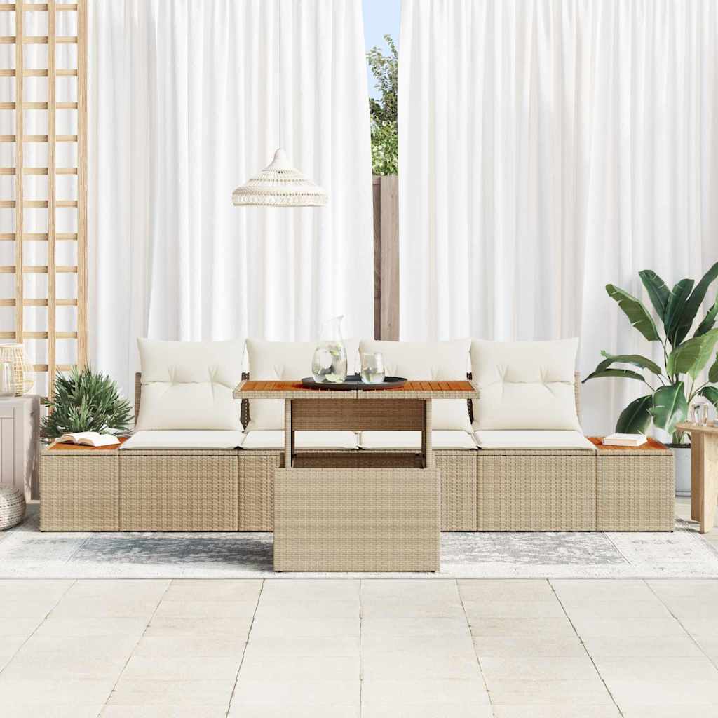 Tuin Sofa Set met opslag 5 pcs Beige Poly riet is nu te koop bij PeponiXL, paradijselijk wonen!