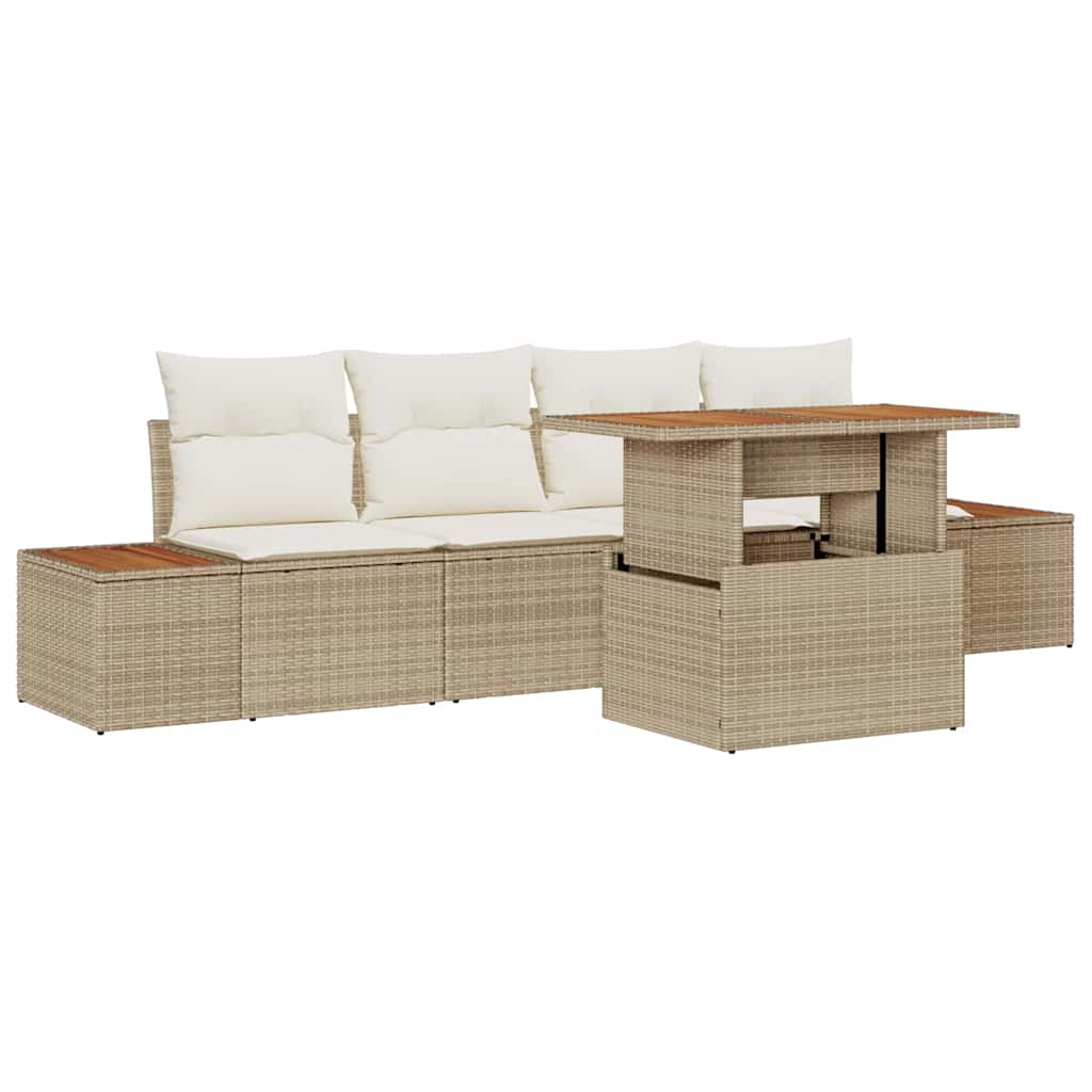 Tuin Sofa Set met opslag 5 pcs Beige Poly riet is nu te koop bij PeponiXL, paradijselijk wonen!
