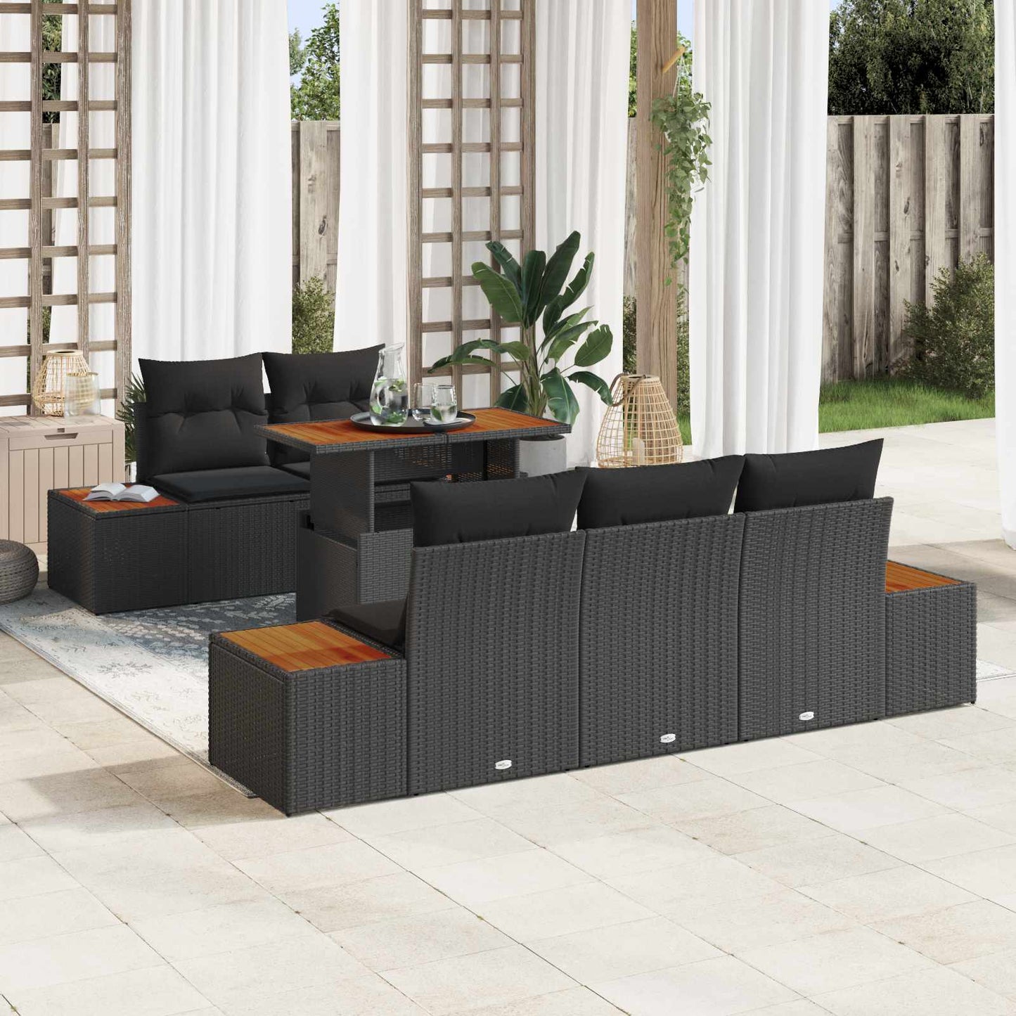 Tuin Sofa Set met opslag 6 pcs Zwart Poly riet is nu te koop bij PeponiXL, paradijselijk wonen!