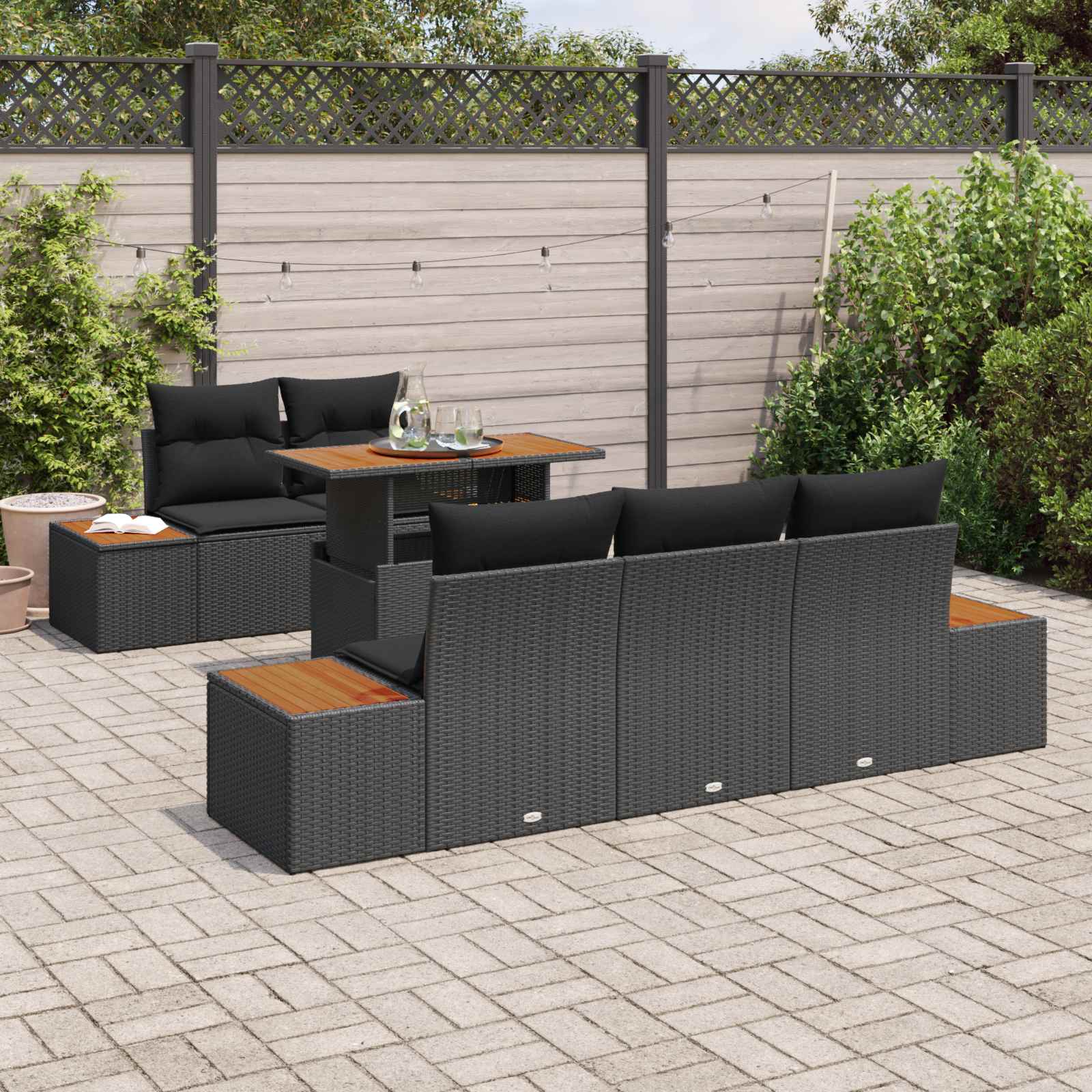 Tuin Sofa Set met opslag 6 pcs Zwart Poly riet is nu te koop bij PeponiXL, paradijselijk wonen!